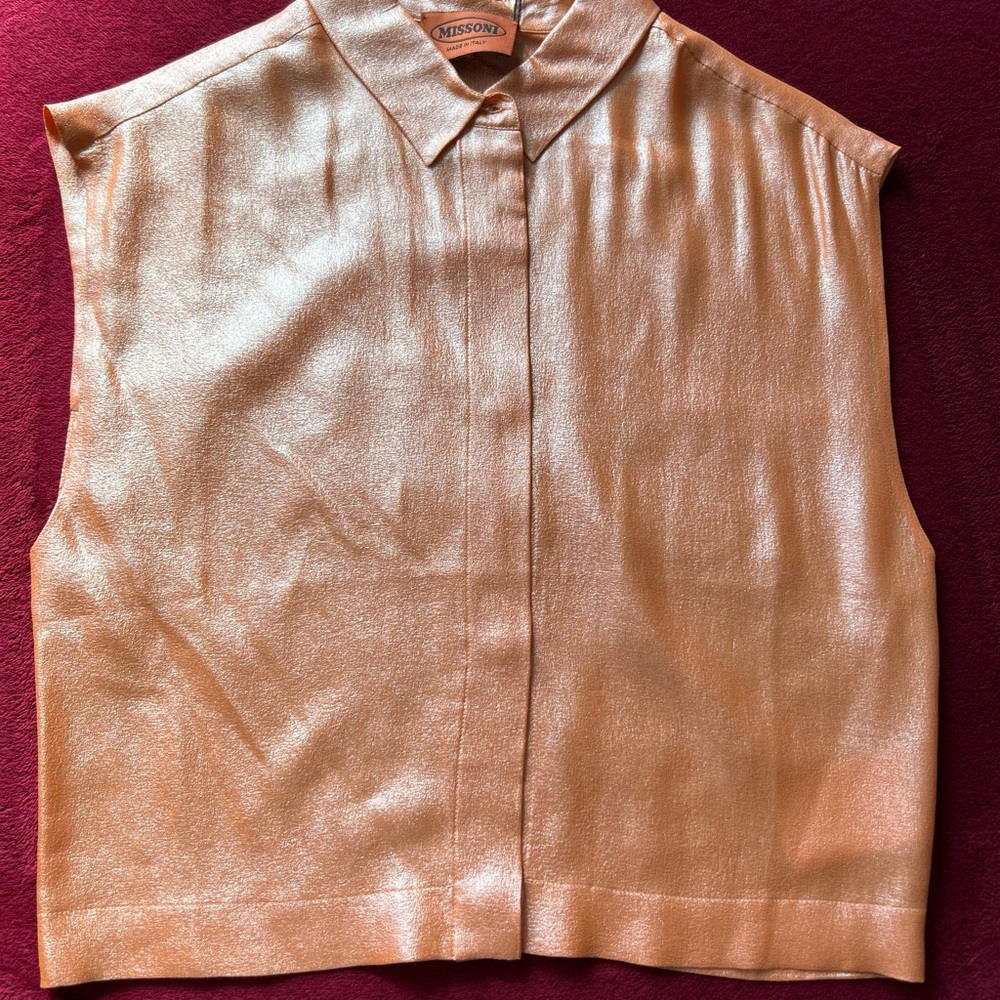 Missoni Shimmery Rose Gold-ish Sleeveless Button-Down Top